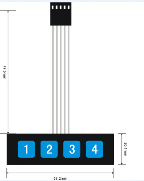 Sealed Membrane 1x4 Button Pad With Sticker
