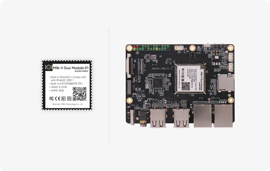 Milk-V Duo Module 01 - RISC-V + ARM, 8GB eMMC, Wi-Fi 6, 100Mbps Eth EvalBoard