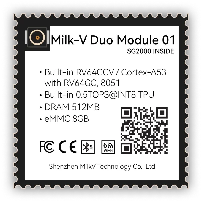 Milk-V Duo Module 01 - RISC-V + ARM, 8GB eMMC, Wi-Fi 6, 100Mbps Eth EvalBoard