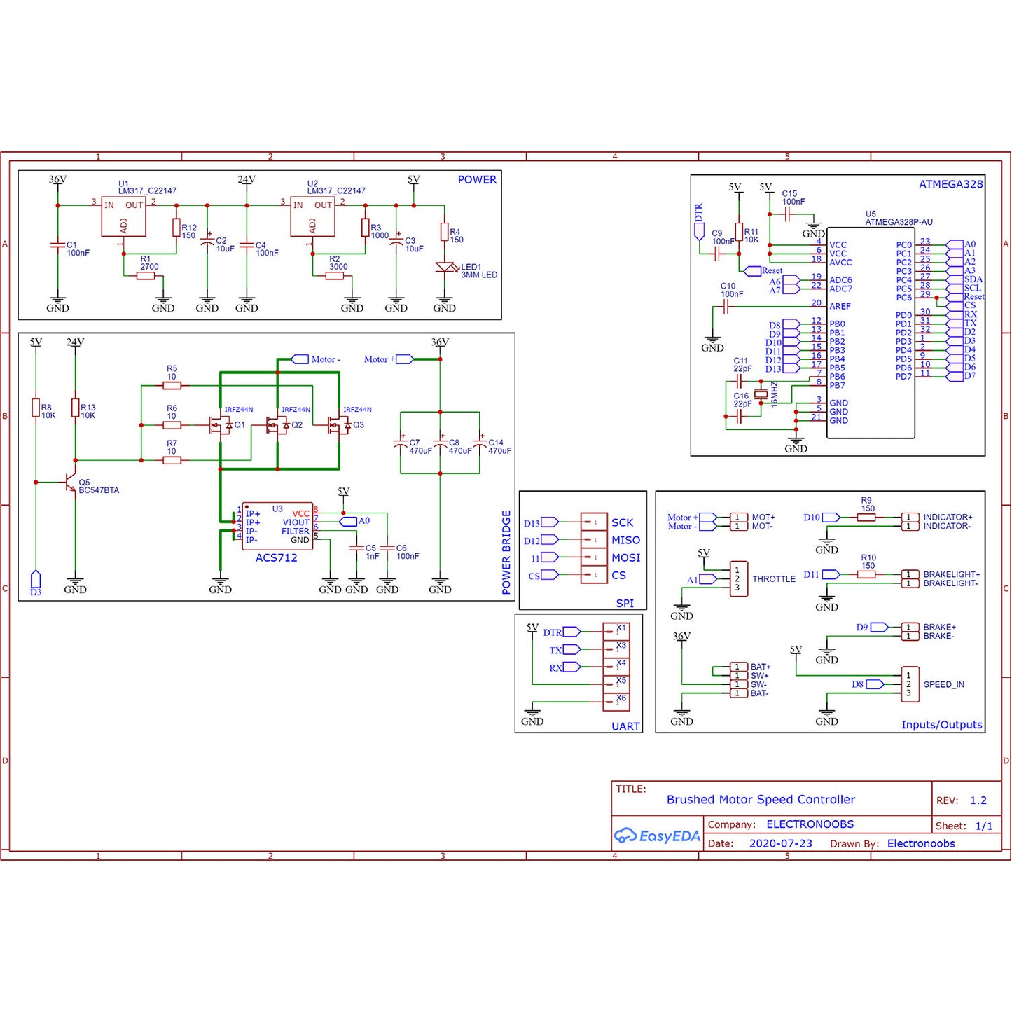36V Bushed DC Motor ESC PCB V1.2