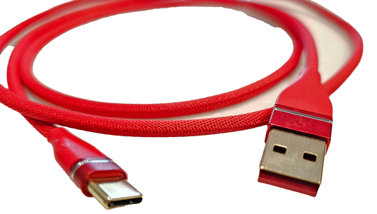USB 2.0 Type-A to Type-C Cable. 1m, Braided, Red