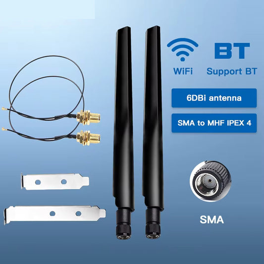 Wi-Fi Antenna Set - 2x IPEX4 to SMA, 6dBi, with Low Profile & Full Backplane