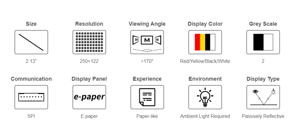 2.13inch e-Paper HAT (G) E-paper Display