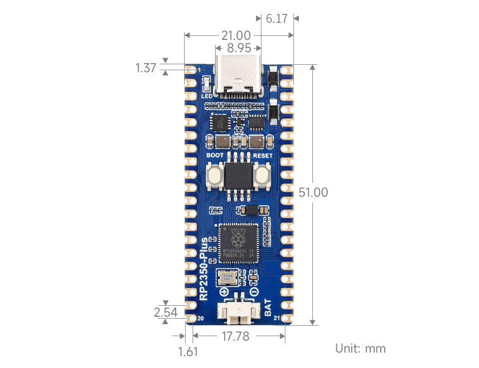 RP2350-Plus Processor Module (Type C, 4MB, No Headers)