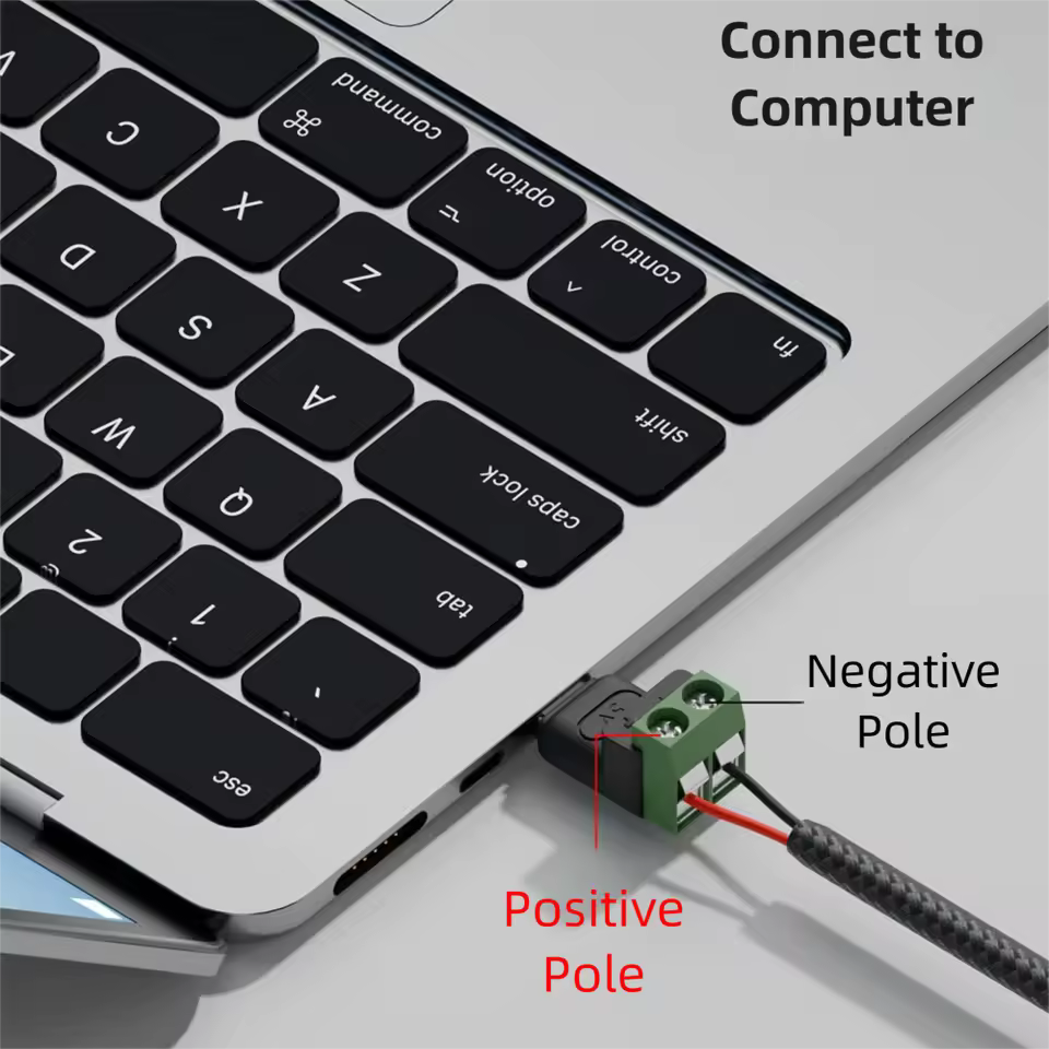 USB-C to 2-Pin Screw Terminal Adapter, Solderless (5V, 3A)