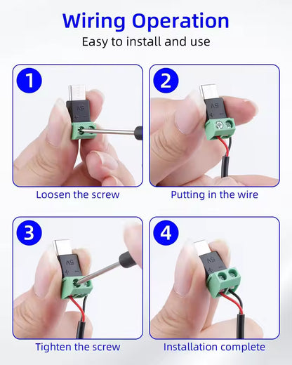 USB-C to 2-Pin Screw Terminal Adapter, Solderless (5V, 3A)